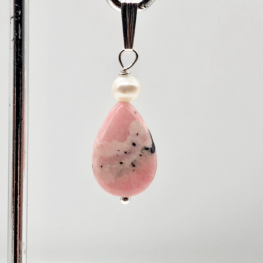 Rhodochrosite and Pearl Sterling Silver Pendant | 1 1/8 Inch Long | - PremiumBead Primary Image 1