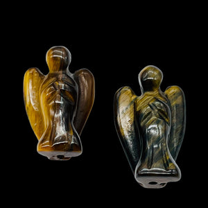 2 Loving Carved Tigereye Guarding Angel Beads 009284TE | 21x14x8mm | Golden Brown