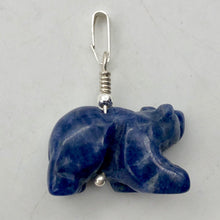 Load image into Gallery viewer, Roar! Hand Carved Natural Sodalite Bear Sterling Silver Pendant - PremiumBead Alternate Image 2
