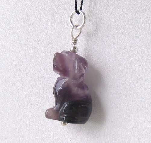 Faithful Natural Amethyst Carved Dog Sterling Silver Pendant 509261AMS - PremiumBead Primary Image 1