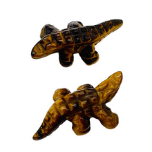 Load image into Gallery viewer, Gators 2 Carved Tigereye Alligator Beads | 28x14x7mm | Golden Brown
