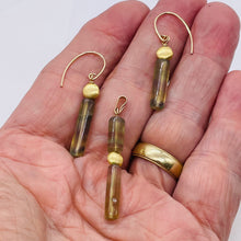Load image into Gallery viewer, Yellow Fluorite Tube Earrings and Pendant Matched Set 14K Gold Filled Findings
