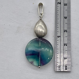 Fluorite Sterling Silver Striped Coin | 1 3/4" Long | Blue/Purple | 1 Pendant |