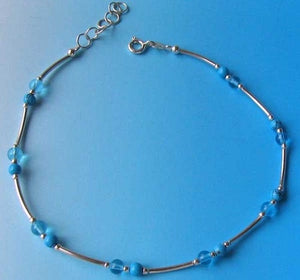 Hand Made! Turquoise & Silver 10" Anklet 10076A - PremiumBead Primary Image 1
