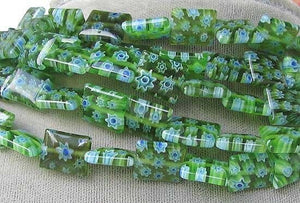 Millefiori 10mm Square Fabulous Green Bead Strand 106976B - PremiumBead Alternate Image 2