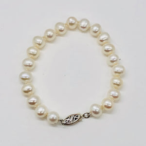 Creamy White 5mm FW Pearl & Silver 7" Bracelet 9916A