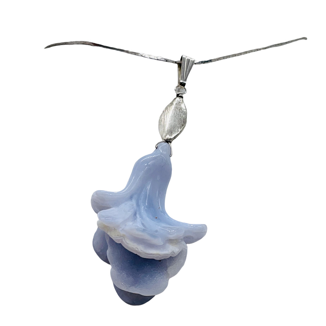 Chalcedony Sterling Silver Druzy Crystal Flower Pendant | 2 1/2