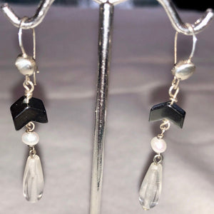 Hematite Pearl Quartz and Silver Earrings 310657 - PremiumBead Primary Image 1