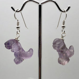 Amethyst Tyrannosaurus Rex Sterling Silver Drop Earrings| 1.5" Long | Purple |