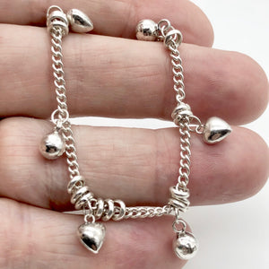 Love! Hearts & Bells Sterling Silver Charm Bracelet 6 3/4 inch Length - PremiumBead Alternate Image 2