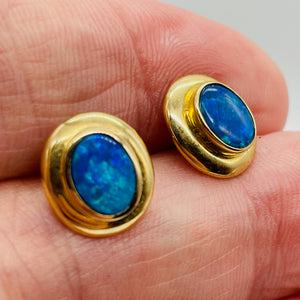10K Gold Blue Opal Post Earrings| 1/2x3/8 inch | Blue | 1 Pair Earrings |