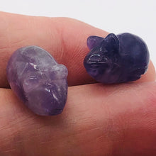 Load image into Gallery viewer, Two Amethyst Carved Mouse Beads | 19x11x11 mm | Purple
