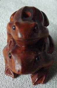 Carved Signed Boxwood Piggy Back Frog Ojime/Netsuke Bead - PremiumBead Alternate Image 3