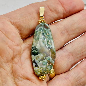 Ocean Jasper 14K Gold Filled Long | 2 1/2" Long | Green/Brown | 1 Pendant |