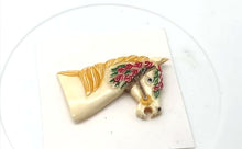 Load and play video in Gallery viewer, Waterbuffalo Bone Carousel Horse| 50.5x34x5.5mm| Cream/Red/Yellow/Green| 1 Bead|
