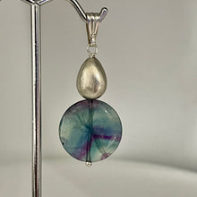 Load image into Gallery viewer, Fluorite Sterling Silver Striped Coin | 1 3/4&quot; Long | Blue/Purple | 1 Pendant |
