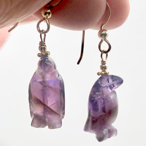 Amethyst 14K Gold Filled Dangle Penguin Earrings | 1 1/2" Long| Purple | 1 Pair|