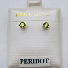 Load image into Gallery viewer, Peridot 14K Gold 4mm Round Stud Earring | 4mm | Green | 1 Pair |
