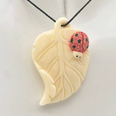 Loving Ladybug on a Leaf Hand Carved Pendant Bead | 44x29x8.5mm | 10870 - PremiumBead Primary Image 1