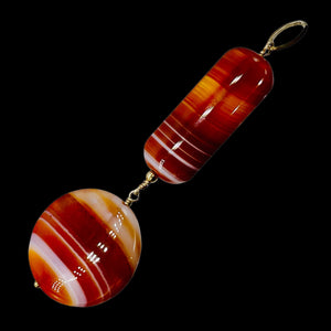 Sardonyx Large Round and Rectangle Pendant| 3 1/2" Long | Red/Orange/White |