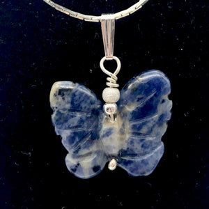Semi Precious Stone Jewelry Flying Butterfly Pendant Necklace of Sodalite/Silver - PremiumBead Alternate Image 4