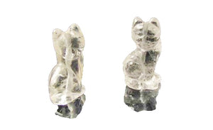 Adorable! 2 Quartz Sitting Carved Cat Beads | 21x14x10mm | Clear