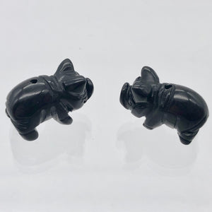 Oink 2 Carved Obsidian Pig Beads | 21x13x9.5mm | Black - PremiumBead Primary Image 1