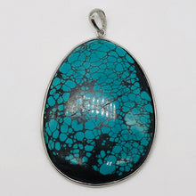 Load image into Gallery viewer, Natural Turquoise 86ct Sterling Silver Oval Pendant 2 1/4x1 1/2&quot; Blue/Black|1|
