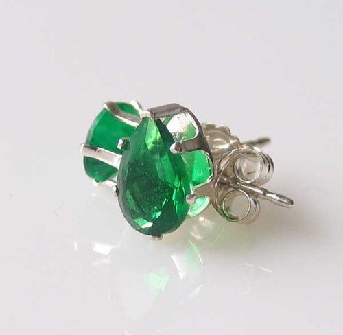 May 7x5mm Created Emerald & Silver Earrings 10149E - PremiumBead Primary Image 1
