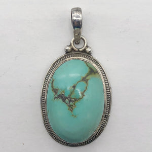 Turquoise Sterling Silver Native Oval Pendant | 2" Long | Blue/Silver |1 Pendant