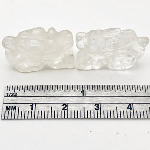Powerful 2 Carved Quartz Winged Dragon Beads | 21x14x9mm | Clear
