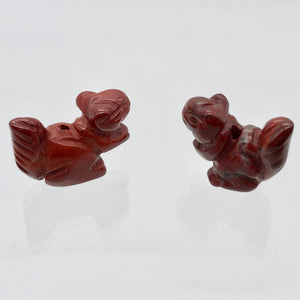 Charming Carved Brecciated Jasper Squirrel Figurine | 22x15x10mm | Dark Red