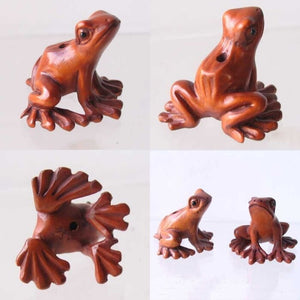 Ribbit Carved Boxwood Signed Tree Frog Ojime/Netsuke Bead | 18x26x21mm | Brown - PremiumBead Alternate Image 4