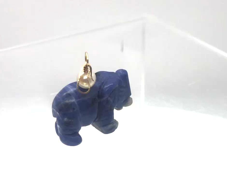 Wild Hand Carved Sodalite Elephant 14 Kgf Pendant |21x16x8mm| Blue| 1 1/4
