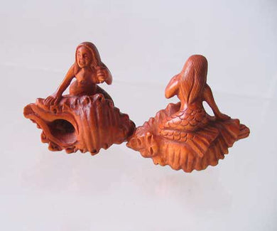 Hand Carved Boxwood Mermaid & Nautilus Ojime/Netsuke Bead - PremiumBead Primary Image 1