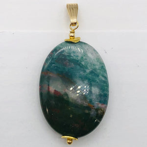 Rare Huge Bloodstone & 14K Gold Filled Oval Pendant | 2" Long |