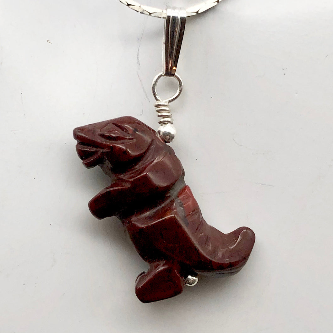 Red Jasper T- Rex Pendant Necklace|Semi Precious Stone Jewelry| Silver Pendant | - PremiumBead Primary Image 1