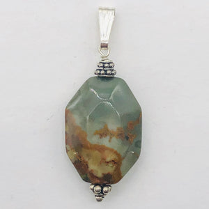 Owyhee Jasper Sterling Silver Drop Pendant | 1 3/4" Long| Green/Brown| 1 Pendant