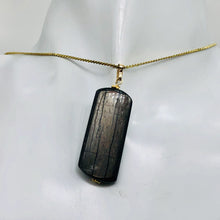 Load image into Gallery viewer, Hypersthene Rectangle Dangle 14K Gold Filled Pendant| 2 1/2&quot; Long| Black/Silver|
