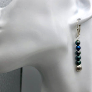 Shinning Teal Fresh Water Pearl Sterling Silver Earrings | 2" long |