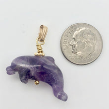 Load image into Gallery viewer, Amethyst Dolphin Pendant Necklace | Semi Precious Stone Jewelry | 14k Pendant - PremiumBead Alternate Image 5

