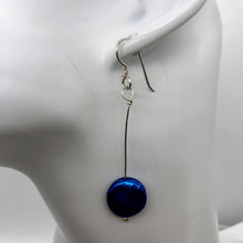 Load image into Gallery viewer, Stunning Cobalt Blue Coin Pearl Drop Earrings in Sterling Silver - PremiumBead Alternate Image 2
