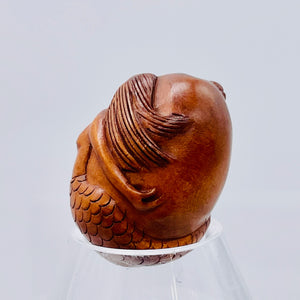 Carved Signed Boxwood Mermaid Bead | 26x20mm | Bown