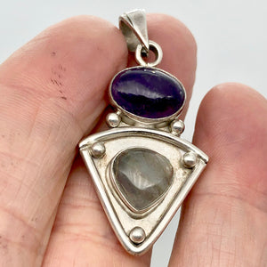 Alluring Amethyst and Labradorite Sterling Silver Pendant | 1 7/8 inch long |