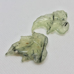 Hand Carved 2 Green Prehnite Leaf Beads W Long Dendrites 10532D - PremiumBead Alternate Image 2