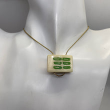 Load image into Gallery viewer, Mahjong Bamboo Rectangle Tile Pendant Bead | 25x17x9mm | Green White | 1 Bead |
