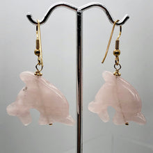 Load image into Gallery viewer, Rose Quartz 14K Gold Filled Dolphin Drop/Dangle Earrings| 2 3/4&quot; Long | Pink |
