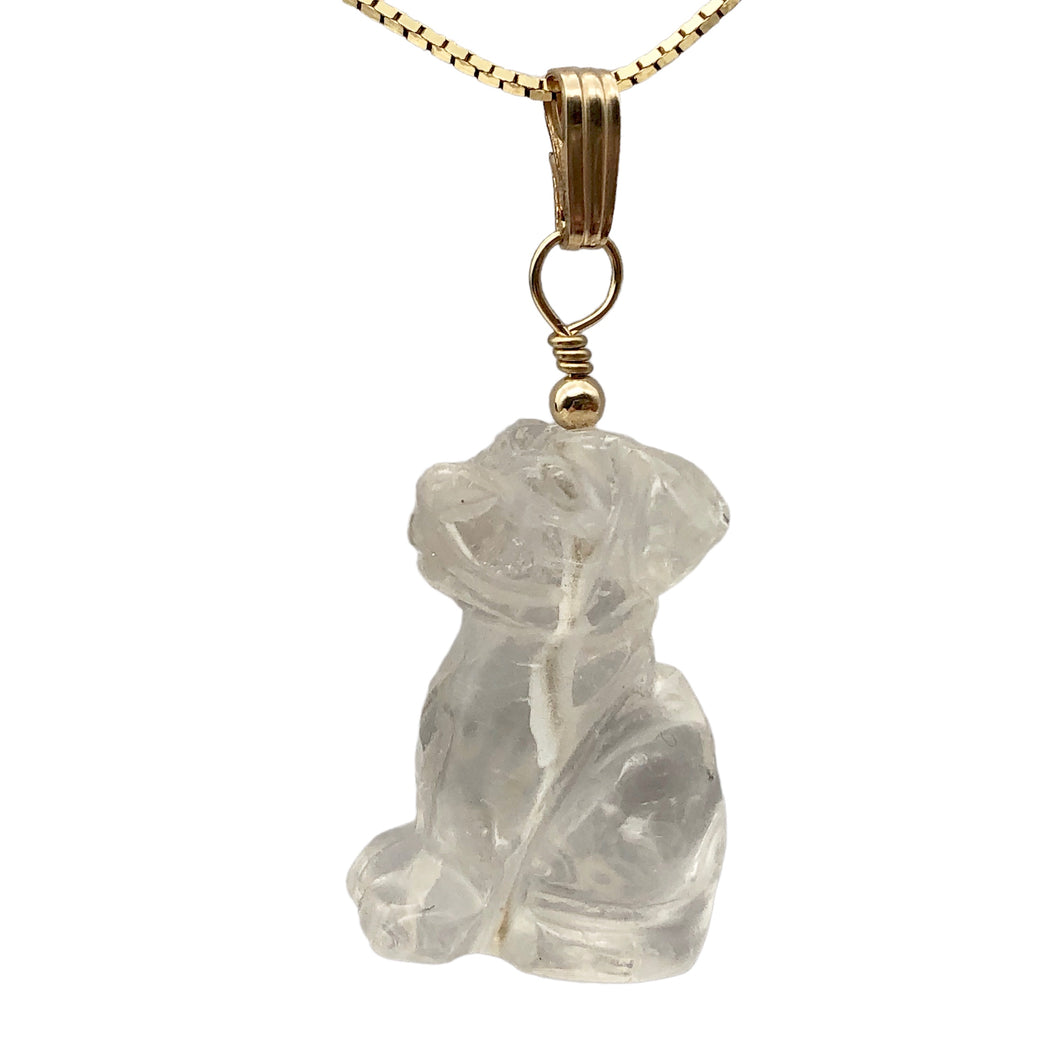 Semi Precious Stone Jewelry Faithful Dog Pendant Necklace of Quartz/14kgf