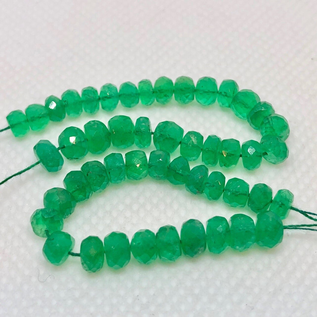 2 Natural Emerald 4x2.5mm to 5x3.5mm Faceted Roundel Beads 10715C - PremiumBead Primary Image 1