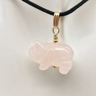 Piggie! Carved Rose Quartz Pig 14K Gold Filled Pendant 509274RQG - PremiumBead Primary Image 1